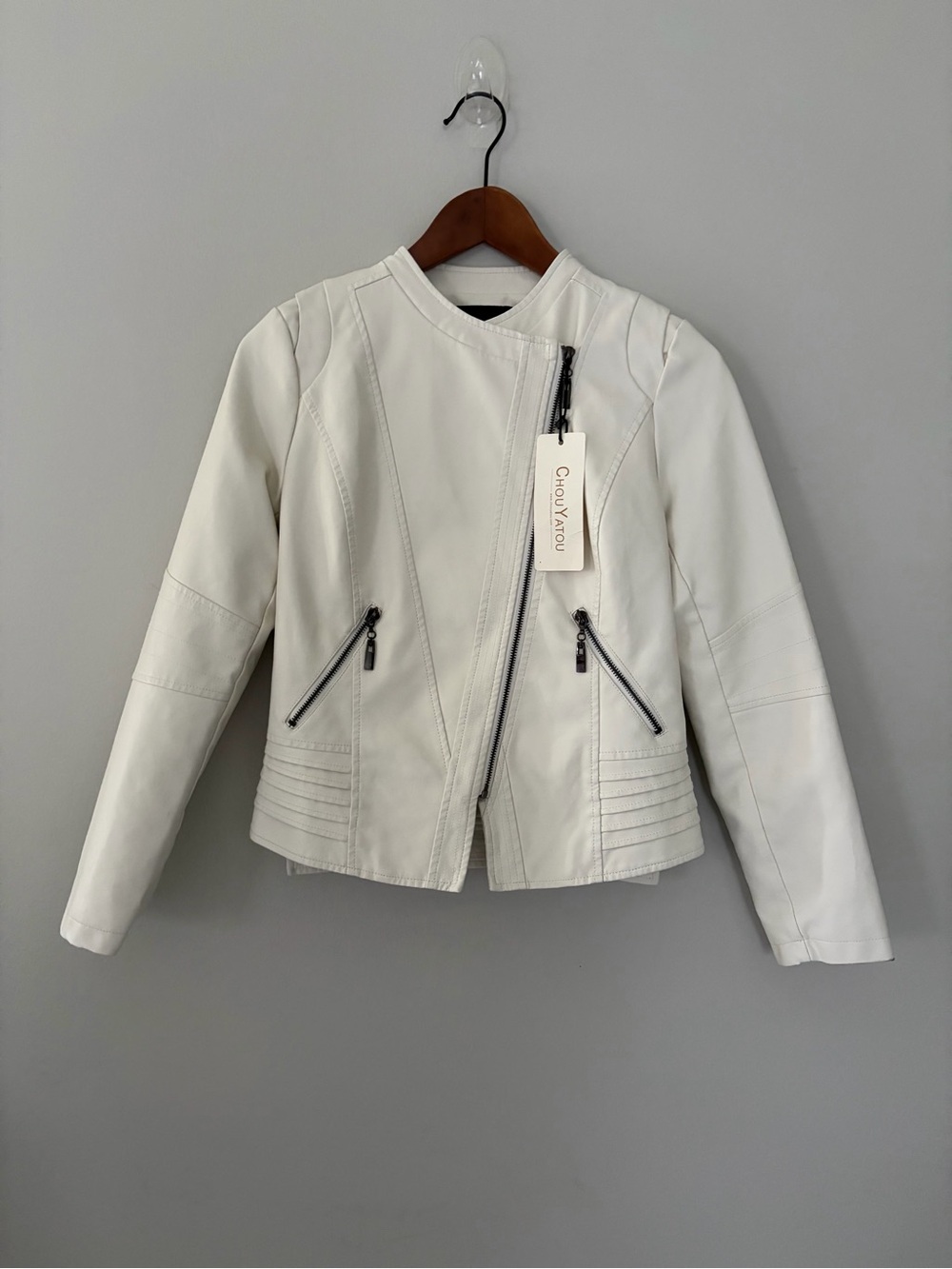 Faux Leather Biker Jacket Off-White Moto Jacket BikerCore, Women’s XS
